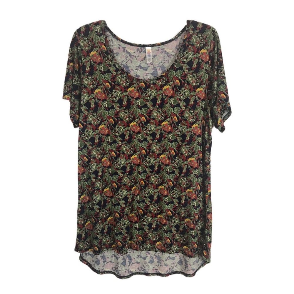LuLaRoe Womens Shirt Size XL Blue Red Floral Short Sleeve Casual Blouse Soft